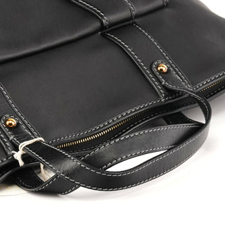 Black Leather Front Pocket Tote Bag