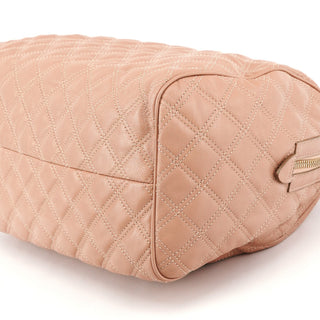 Pink Beige Quilted Leather Bowling Bag