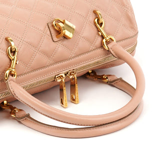 Pink Beige Quilted Leather Bowling Bag