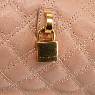 Pink Beige Quilted Leather Bowling Bag