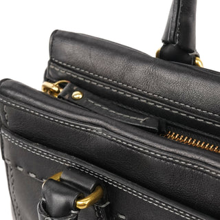 F11547 Black Leather Turnlock Tote Bag