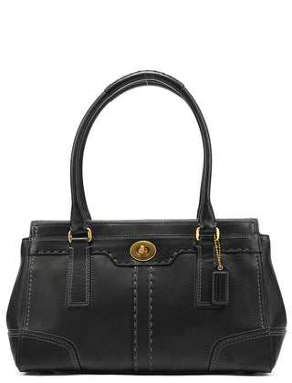F11547 Black Leather Turnlock Tote Bag
