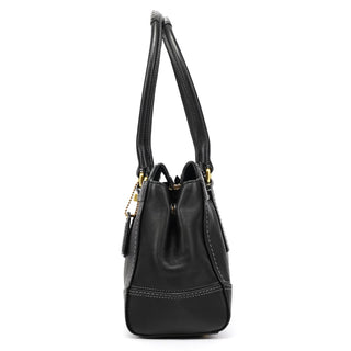 F11547 Black Leather Turnlock Tote Bag