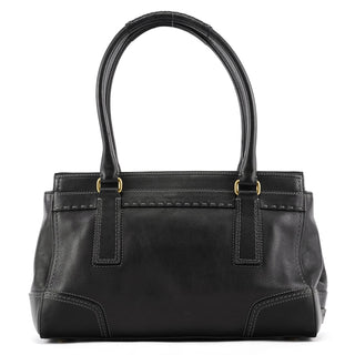 F11547 Black Leather Turnlock Tote Bag