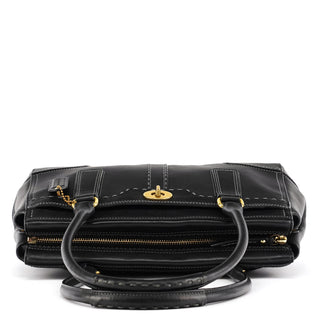 F11547 Black Leather Turnlock Tote Bag