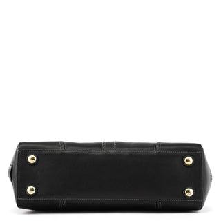F11547 Black Leather Turnlock Tote Bag