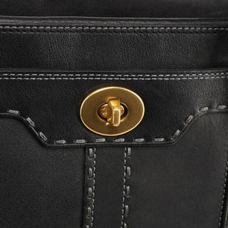 F11547 Black Leather Turnlock Tote Bag