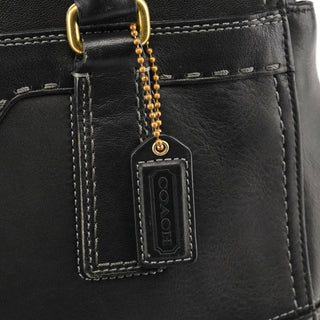 F11547 Black Leather Turnlock Tote Bag