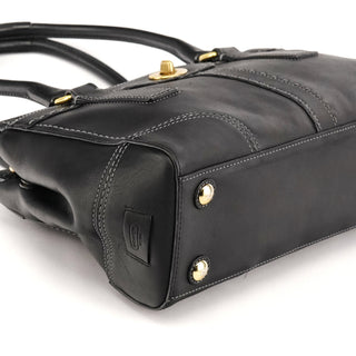 F11547 Black Leather Turnlock Tote Bag