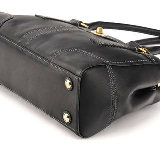 F11547 Black Leather Turnlock Tote Bag