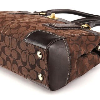 11062 Brown Signature Canvas Turnlock Tote Bag