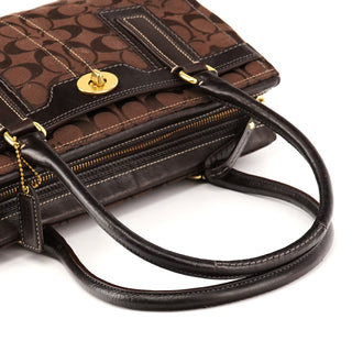 11062 Brown Signature Canvas Turnlock Tote Bag