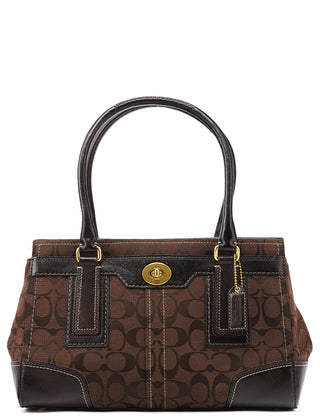 11062 Brown Signature Canvas Turnlock Tote Bag