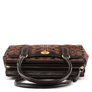 11062 Brown Signature Canvas Turnlock Tote Bag