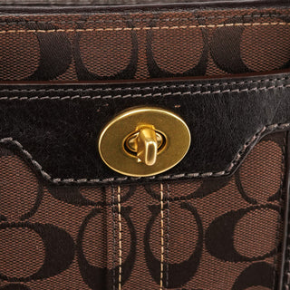 11062 Brown Signature Canvas Turnlock Tote Bag