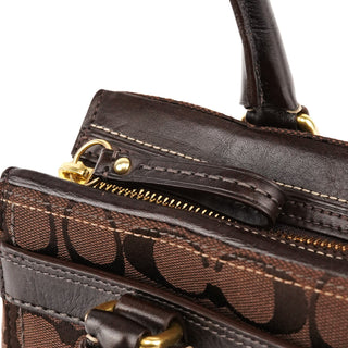 11062 Brown Signature Canvas Turnlock Tote Bag