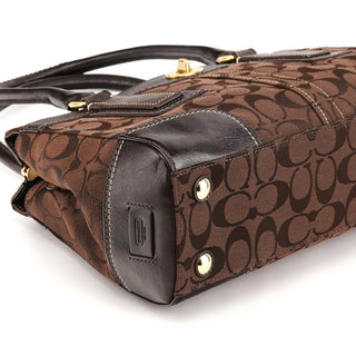 11062 Brown Signature Canvas Turnlock Tote Bag