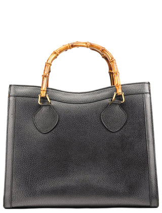 Anthracite Leather Diana Bamboo Tote Bag