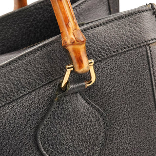 Anthracite Leather Diana Bamboo Tote Bag