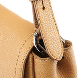 Beige Grained Leather Flap Crossbody Bag