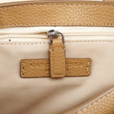 Beige Grained Leather Flap Crossbody Bag