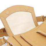 Beige Grained Leather Flap Crossbody Bag
