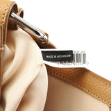 Beige Grained Leather Flap Crossbody Bag