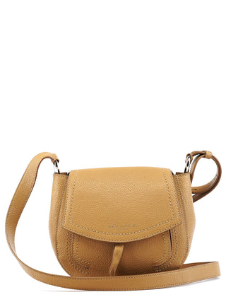 Beige Grained Leather Flap Crossbody Bag