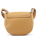 Beige Grained Leather Flap Crossbody Bag