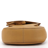 Beige Grained Leather Flap Crossbody Bag