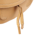 Beige Grained Leather Flap Crossbody Bag