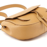 Beige Grained Leather Flap Crossbody Bag
