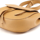 Beige Grained Leather Flap Crossbody Bag
