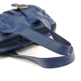 Navy Leather Pocket Tote Bag