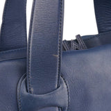 Navy Leather Pocket Tote Bag