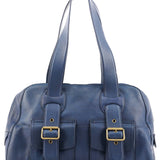 Navy Leather Pocket Tote Bag