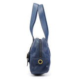 Navy Leather Pocket Tote Bag