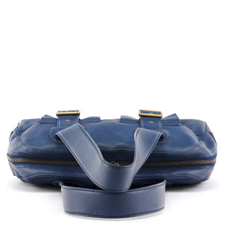 Navy Leather Pocket Tote Bag