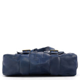 Navy Leather Pocket Tote Bag