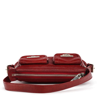 Red Leather Multi-Pocket Shoulder Bag