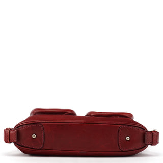 Red Leather Multi-Pocket Shoulder Bag