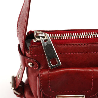 Red Leather Multi-Pocket Shoulder Bag