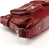 Sac porté épaule multipoches en cuir rouge