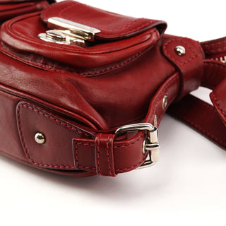 Red Leather Multi-Pocket Shoulder Bag
