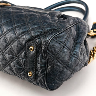 Metallic Navy Quilted Leather Stam 2-Way Bag