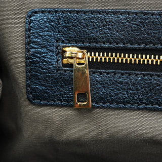 Metallic Navy Quilted Leather Stam 2-Way Bag