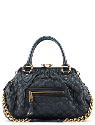 Metallic Navy Quilted Leather Stam 2-Way Bag
