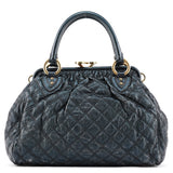 Sac deux portés Stam en cuir matelassé métallisé bleu marine
