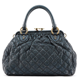 Metallic Navy Quilted Leather Stam 2-Way Bag
