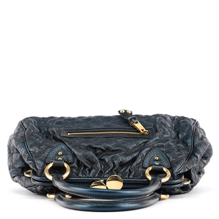 Metallic Navy Quilted Leather Stam 2-Way Bag